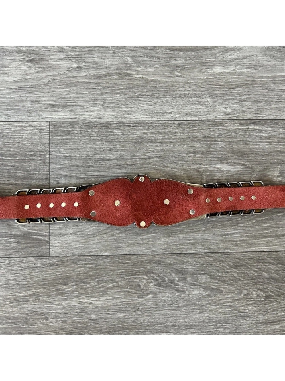 Vintage Red Leather Concho Belt Turquoise Silver Tone Western Boho 36.5” S/M - Picture 12 of 16